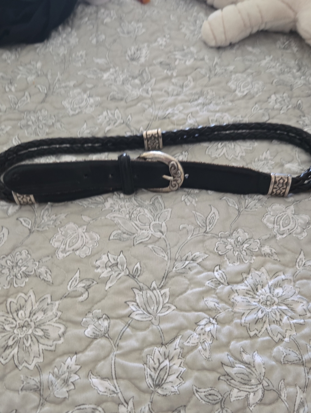 Brighton Black Braided Leather Belt with Silver-Tone Accents
